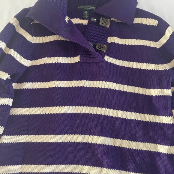 Ralph Lauren Sweaters - Ralph Lauren Striped Cowl Neck Sweater in Purple and Cream